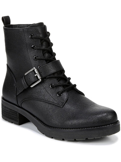 SOUL BY NATURALIZER Womens Black Buckle Accent Lug Sole Back Pull Tab Cushioned Arch Support Quaid Round Toe Block Heel Zip-Up Combat Boots 7.5 M