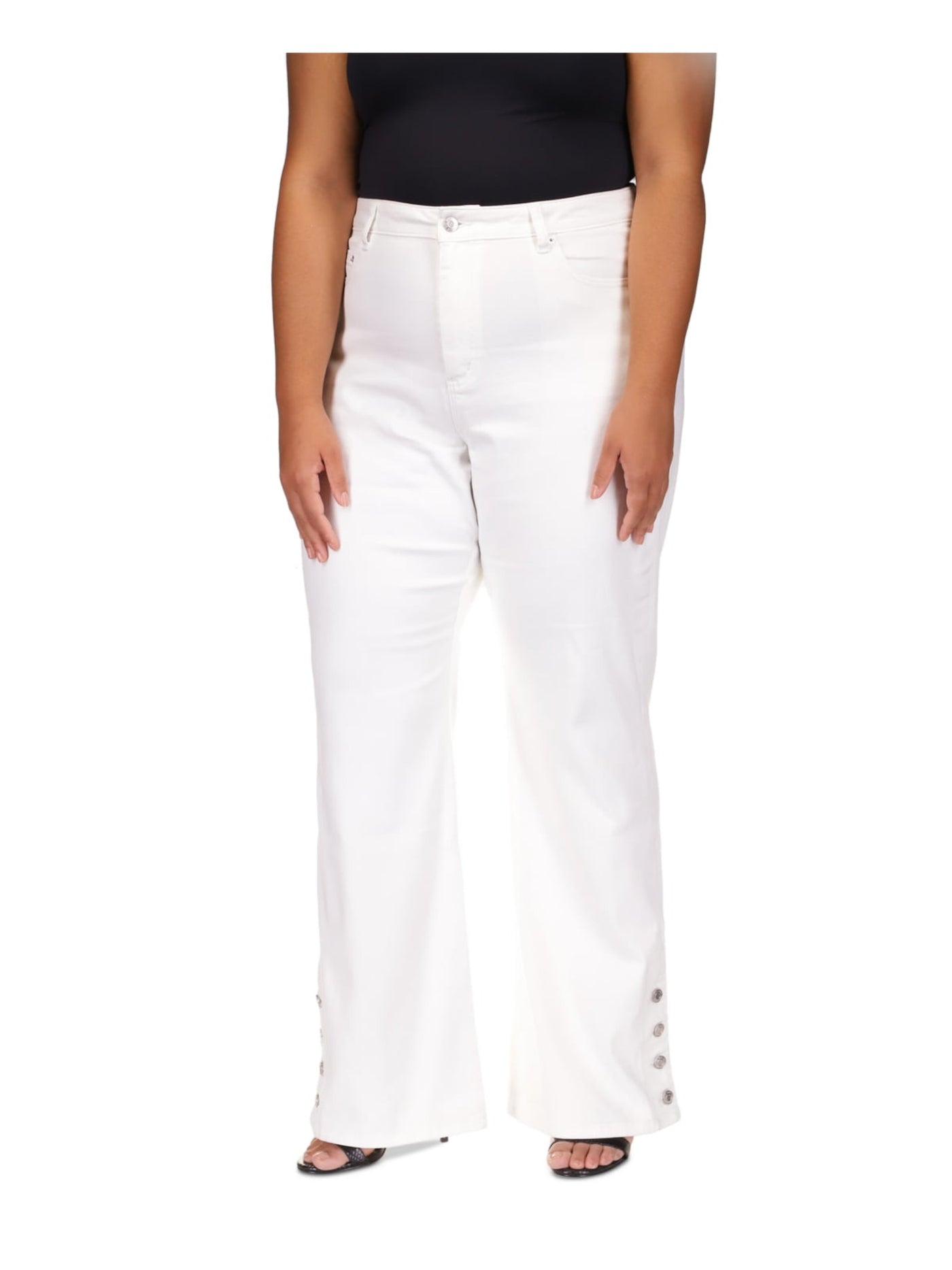 MICHAEL KORS Womens White Zippered Pocketed Button-hems High Waist Jeans Plus 20W