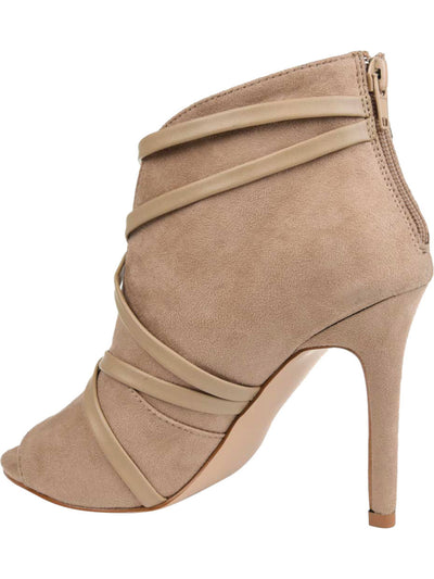 JOURNEE COLLECTION Womens Beige V-Cut Vamp Strappy Padded Samara Peep Toe Stiletto Zip-Up Dress Booties 6.5 M