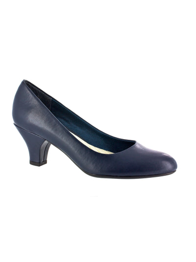 EASY STREET Womens Navy Cushioned Fabulous Round Toe Block Heel Slip On Dress Pumps Shoes 8 WW