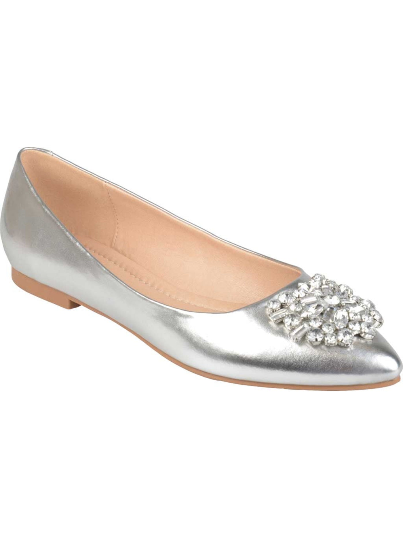 JOURNEE COLLECTION Womens Silver Padded Gem Accent Renzo Pointed Toe Block Heel Slip On Ballet Flats 7.5