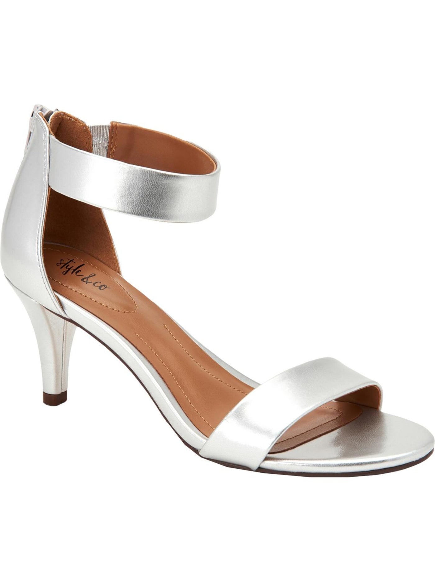 STYLE & COMPANY Womens Silver Ankle Strap Paycee Round Toe Zip-Up Dress Sandals Shoes 9.5 M