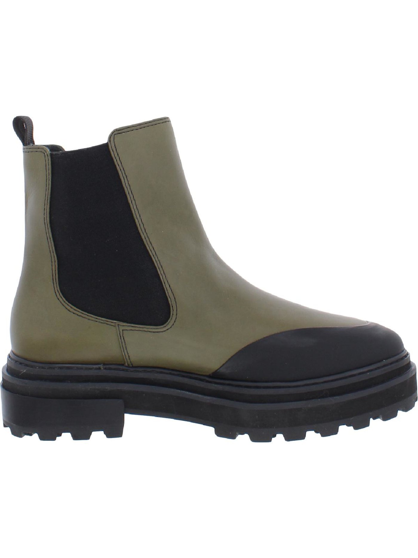 AQUA Womens Green 1-1/2" Platform Goring Lug Sole Mud Guard Round Toe Block Heel Leather Booties 5.5 B