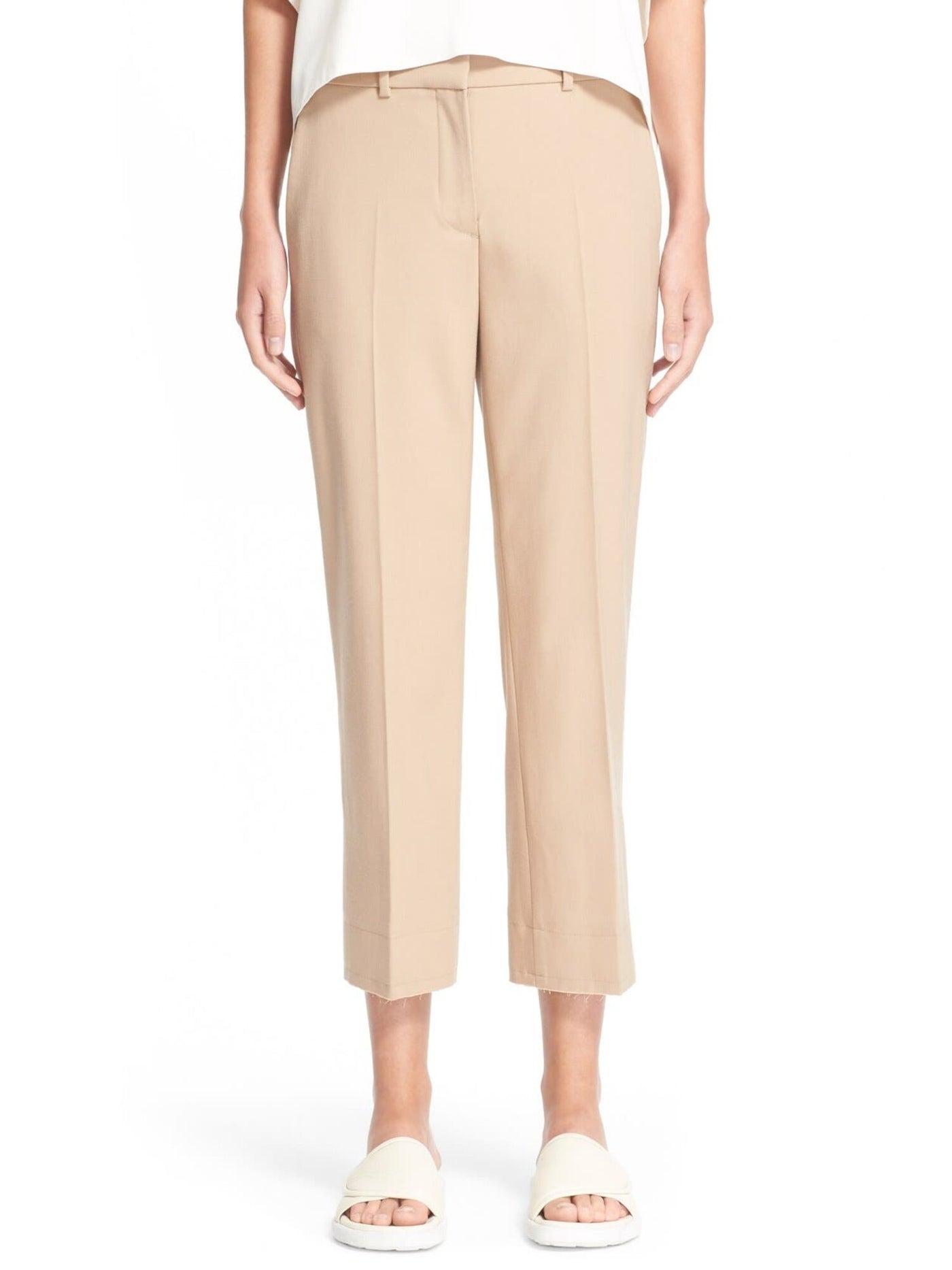 HELMUT LANG Womens Beige Stretch Pocketed Zippered Bonded Hem Hook And Bar Closure Wear To Work Cropped Pants 0