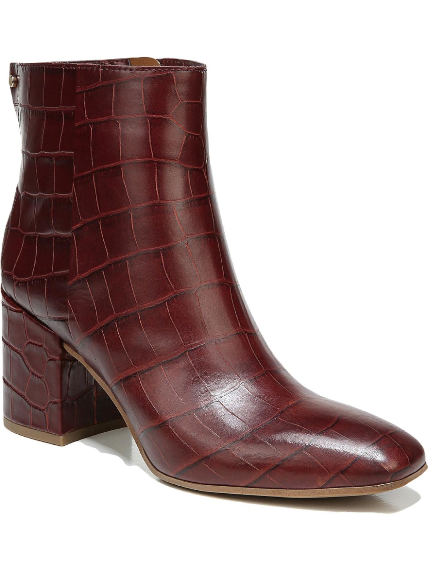 FRANCO SARTO Womens Maroon Crocodile Padded Studded Tina Square Toe Block Heel Zip-Up Leather Booties 7.5 M