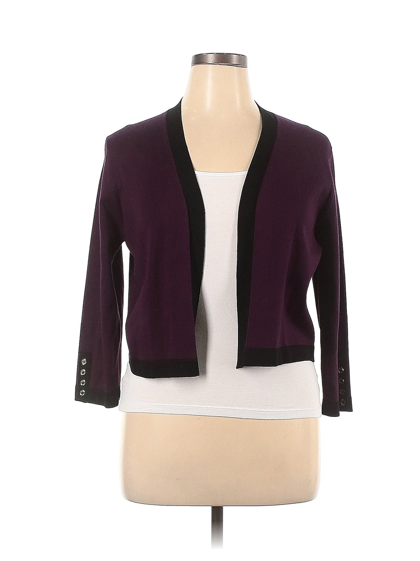 TOMMY HILFIGER Womens Purple Short Length Cardigan Long Sleeve Open Front Wear To Work Top Plus 1X