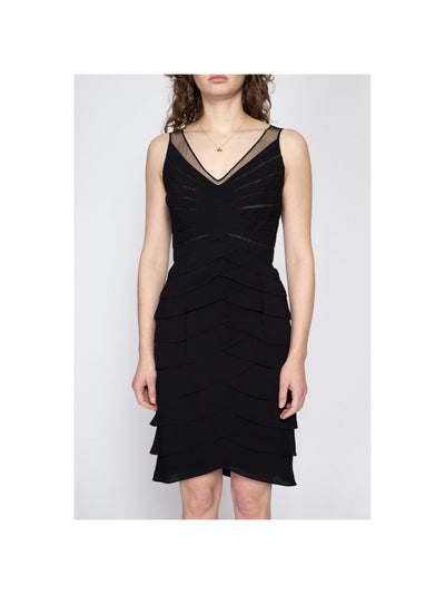 ELIZA J Womens Black Zippered Keyhole Layered Mesh Inset Top Sleeveless V Neck Above The Knee Cocktail Fit + Flare Dress 12