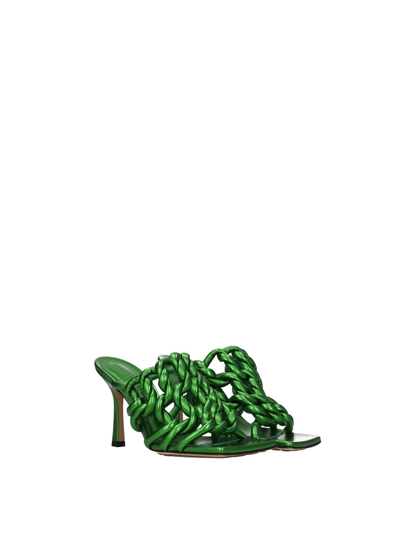 BOTTEGA VENETA Womens Green Knotted Square Toe Stiletto Slip On Leather Dress Heeled Sandal 37