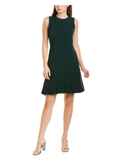 JULIA JORDAN Womens Green Stretch Zippered Multiple Seams With Pleated Hem Sleeveless Jewel Neck Short Party Fit + Flare Dress 2