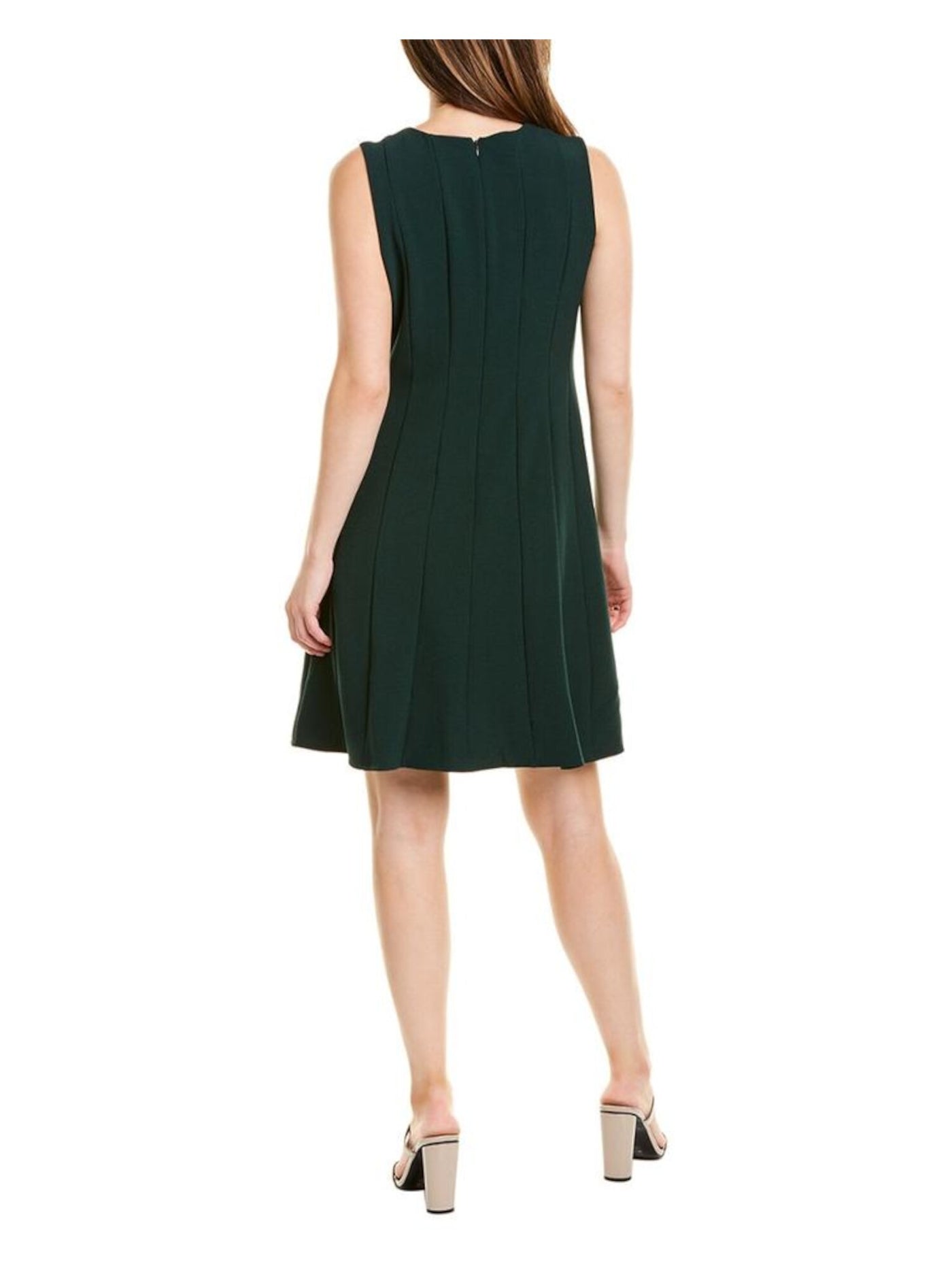 JULIA JORDAN Womens Green Stretch Zippered Multiple Seams With Pleated Hem Sleeveless Jewel Neck Short Party Fit + Flare Dress 2