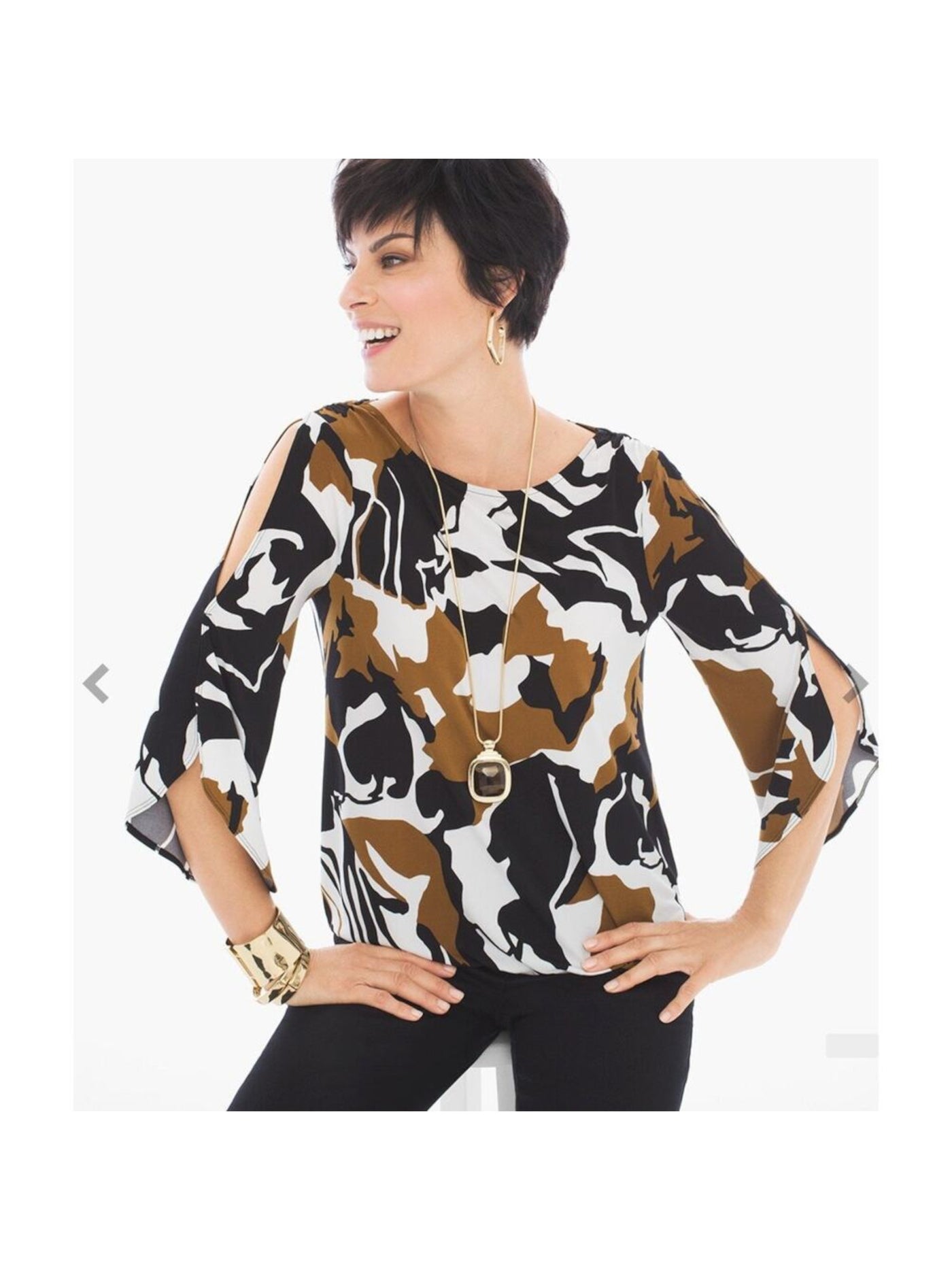 GRACE Womens Black Cold Shoulder Elastic Hem Tulip Cuffs Printed 3/4 Sleeve Boat Neck Top XL