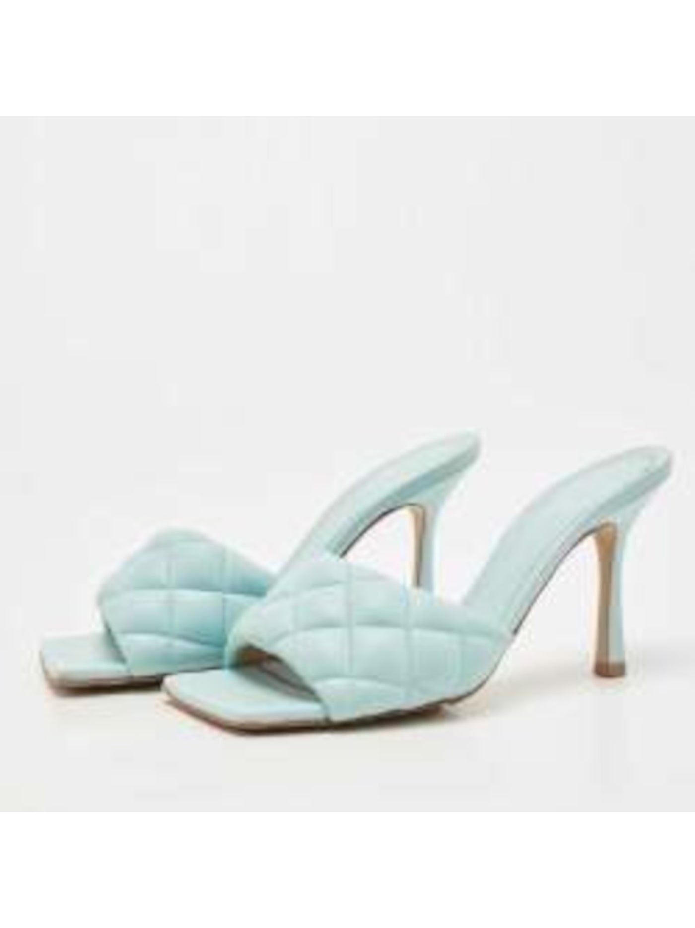 BOTTEGA VENETA Womens Light Blue Quilted Lido Square Toe Stiletto Slip On Leather Dress Heeled Sandal 35.5