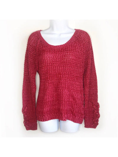 AMERICAN RAG Womens Pink Cable Knit Cutout Long Sleeve Sweater L