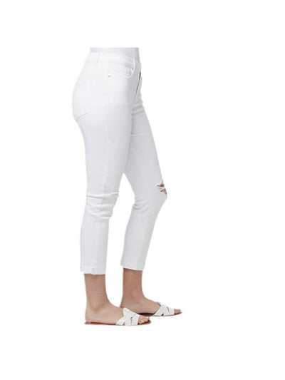 WILLIAM RAST Womens White Zippered Pocketed Frayed Boyfriend Capri Jeans Juniors 32