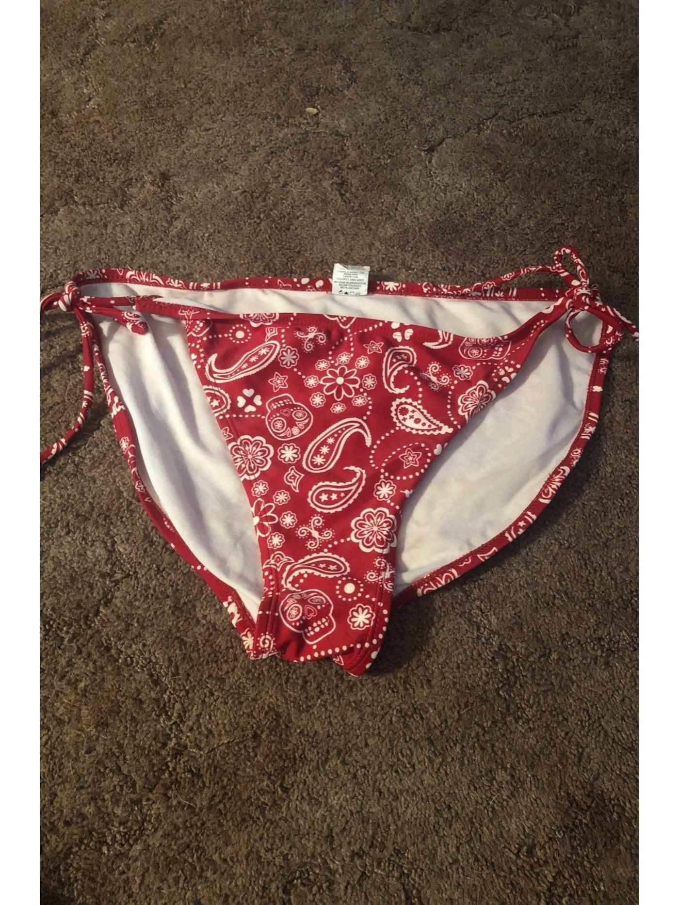 OP Women's Red Printed Tie-Side Moderate Coverage Bikini Swimwear Bottom XL