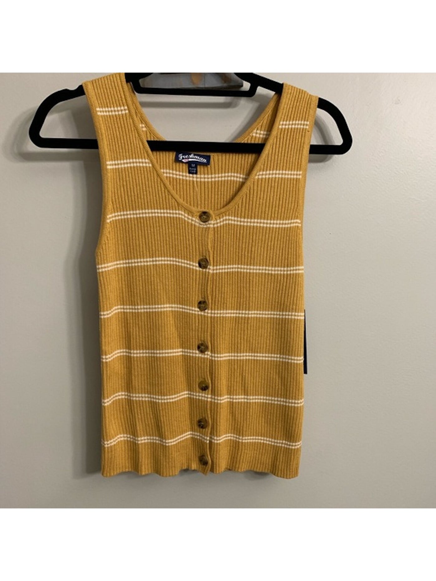 Freshman Womens Gold Striped Sleeveless Scoop Neck Tank Top XS