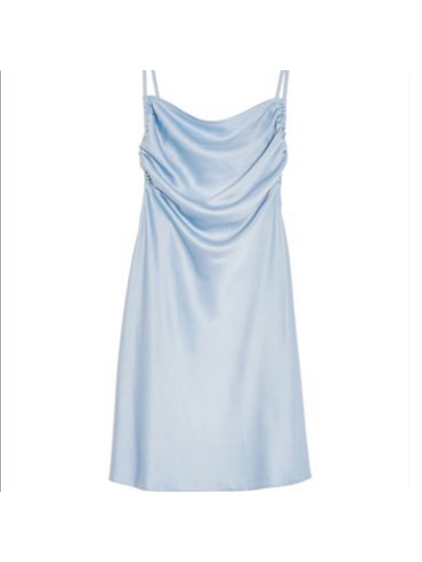 DANIELLE BERNSTEIN Womens Blue Gathered Zippered Spaghetti Strap Square Neck Above The Knee Shift Dress 4