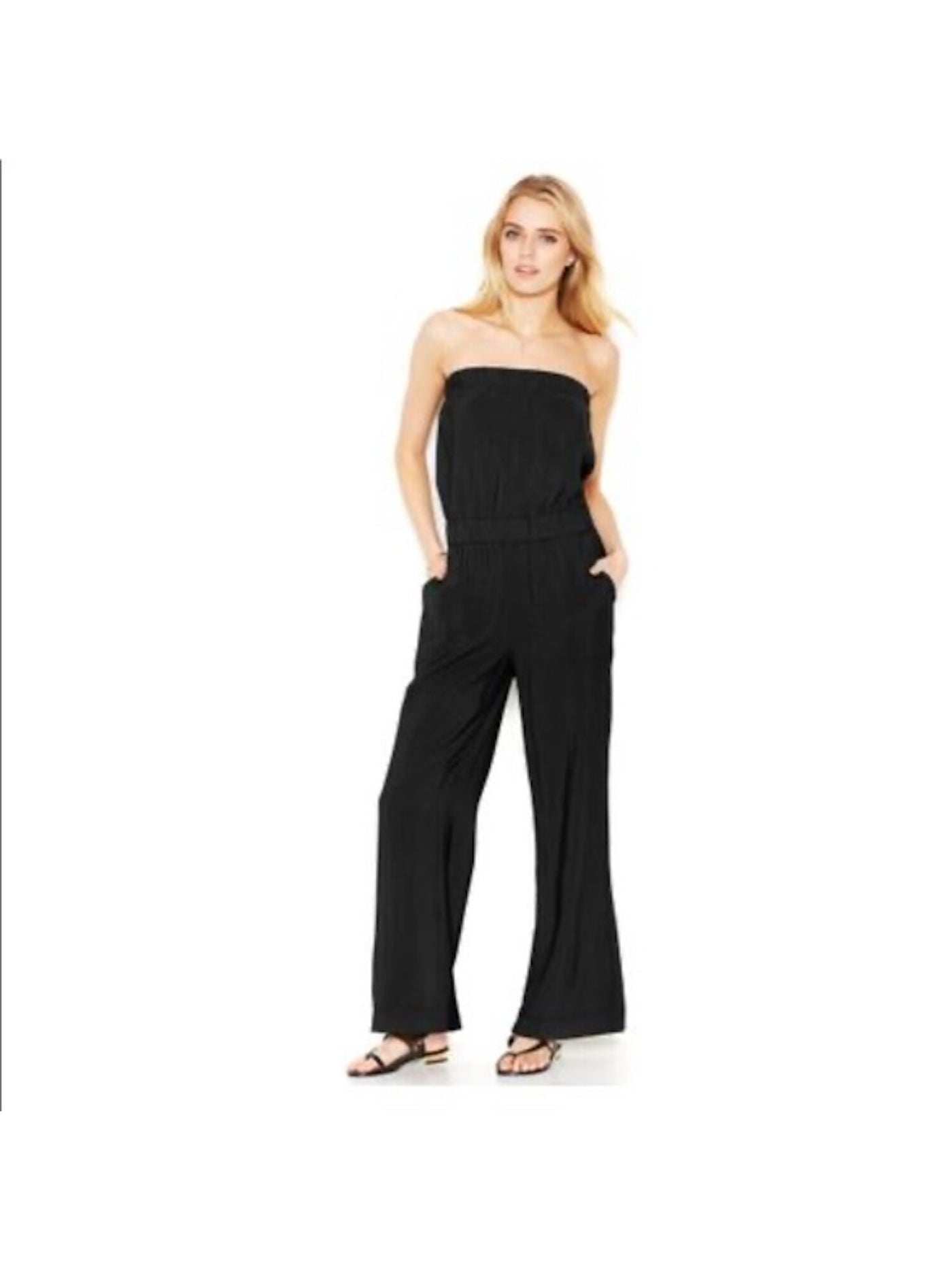 RACHEL ROY Womens Sleeveless Strapless Jumpsuit Wide Leg