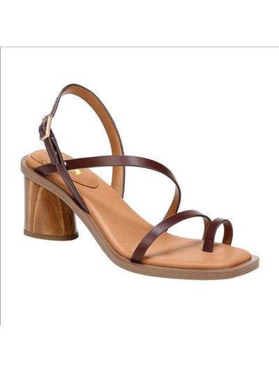 SARTO BY FRANCO SARTO Womens Brown Toe Loop Asymmetrical Adjustable Cushioned Strappy Rache Square Toe Block Heel Buckle Leather Slingback Sandal 10 M