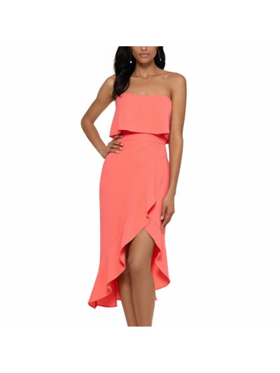 XSCAPE Womens Coral Ruffled Sleeveless Sweetheart Neckline Short Party Hi-Lo Dress 12