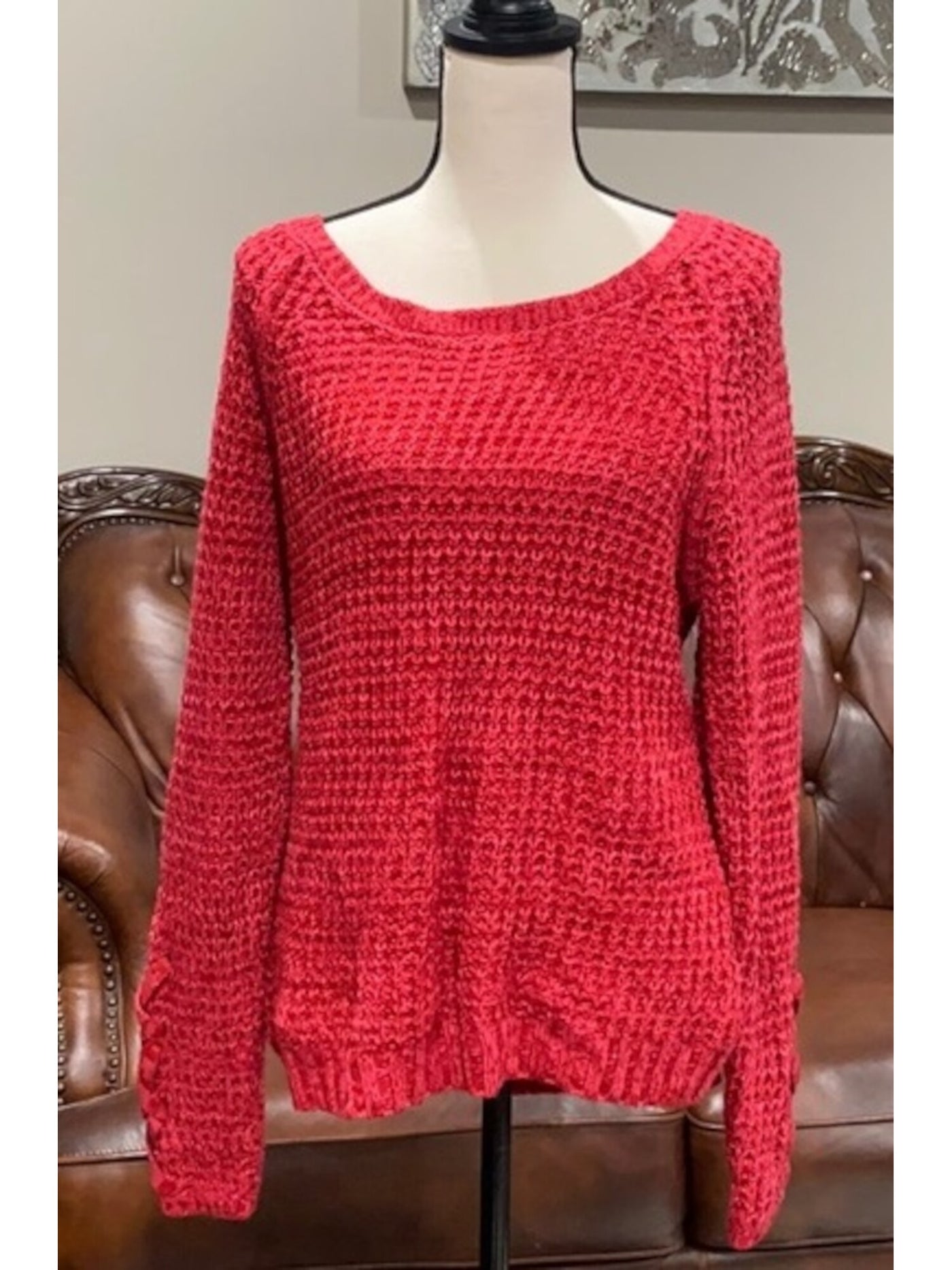 AMERICAN RAG Womens Red Cable Knit Cutout Long Sleeve Sweater S