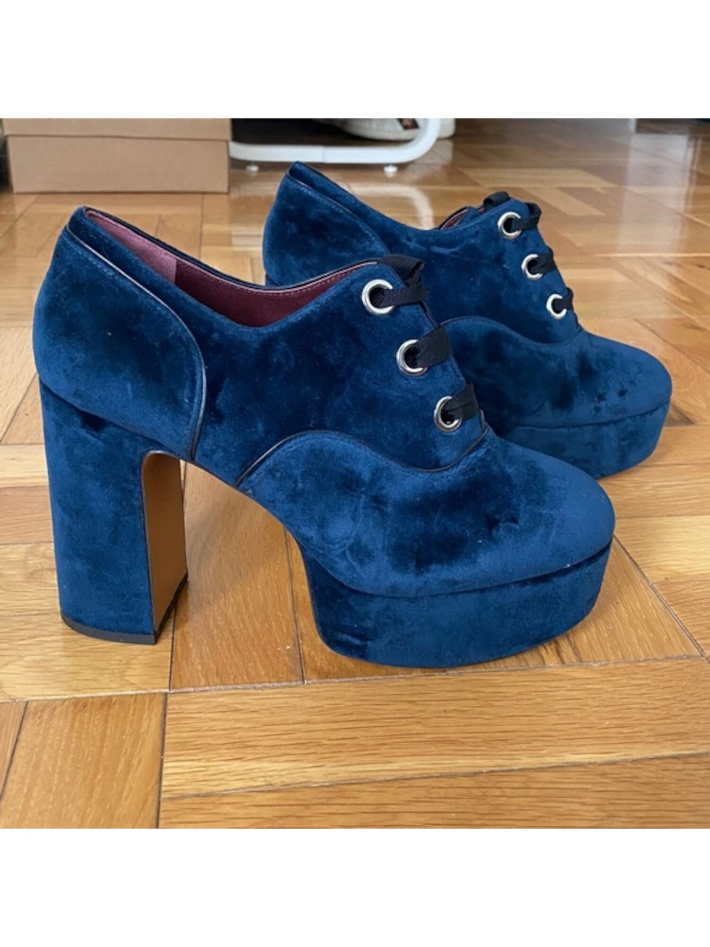 MARC JACOBS Womens Navy 1-1/2" Platform Padded Beth Round Toe Block Heel Lace-Up Oxfored Heels 41