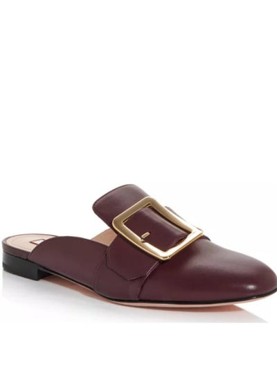 BALLY Womens Burgundy Buckle Accent Janesse Square Toe Block Heel Slip On Leather Mules 38