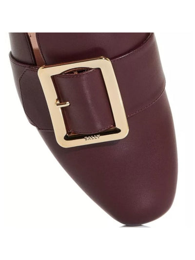 BALLY Womens Burgundy Buckle Accent Janesse Square Toe Block Heel Slip On Leather Mules