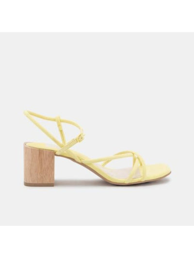 DOLCE VITA Womens Yellow Strappy Adjustable Cushioned Asymmetrical Zayla Square Toe Block Heel Buckle Leather Dress Sandals Shoes 6