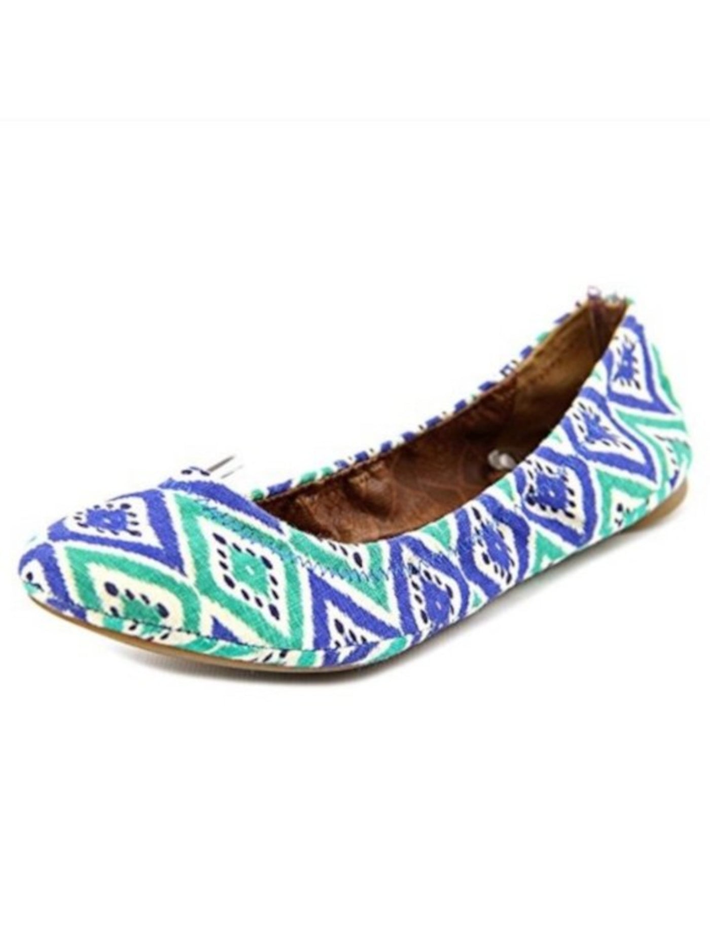 LUCKY BRAND Womens Blue Patterned Flexible Sole Ruched Padded Emmie Round Toe Slip On Ballet Flats 5.5