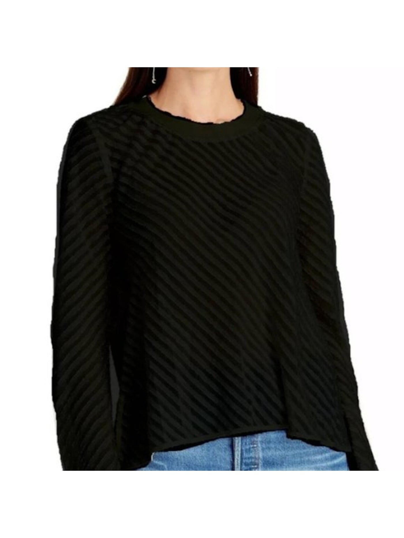 RACHEL ROY Womens Black Sheer Long Sleeve Crew Neck Tunic Top XS