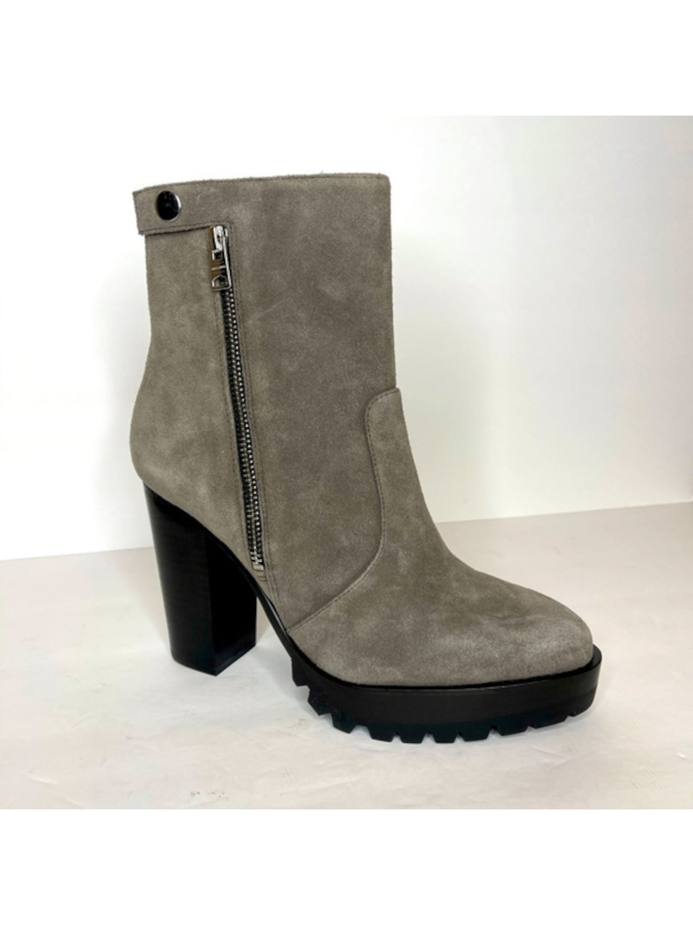 ALLSAINTS Womens Gray 1" Platform Snap Button Lug Sole Ana Round Toe Block Heel Zip-Up Leather Dress Booties 36