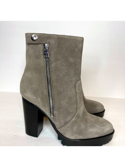 ALLSAINTS Womens Gray 1" Platform Snap Button Lug Sole Ana Round Toe Block Heel Zip-Up Leather Dress Booties 36