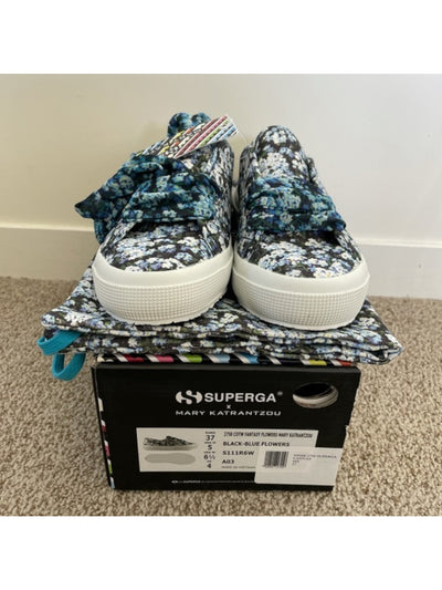 SUPERGA Womens Blue Floral Design Limited Edition Eyelet Mary Katrantzou Almond Toe Lace-Up Athletic Training Shoes 7.5