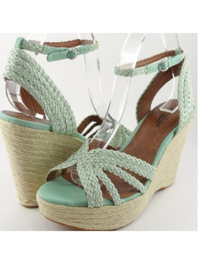 LUCKY BRAND Womens Green 1-1/2" Platform Ankle Strap Woven Lainey Round Toe Wedge Buckle Espadrille Shoes 11 M