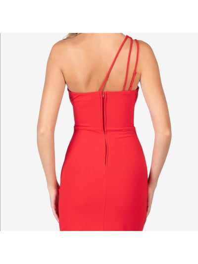 B DARLIN Womens Red Zippered Envelope Hem Asymmetrical Neckline Mini Party Body Con Dress 15\16