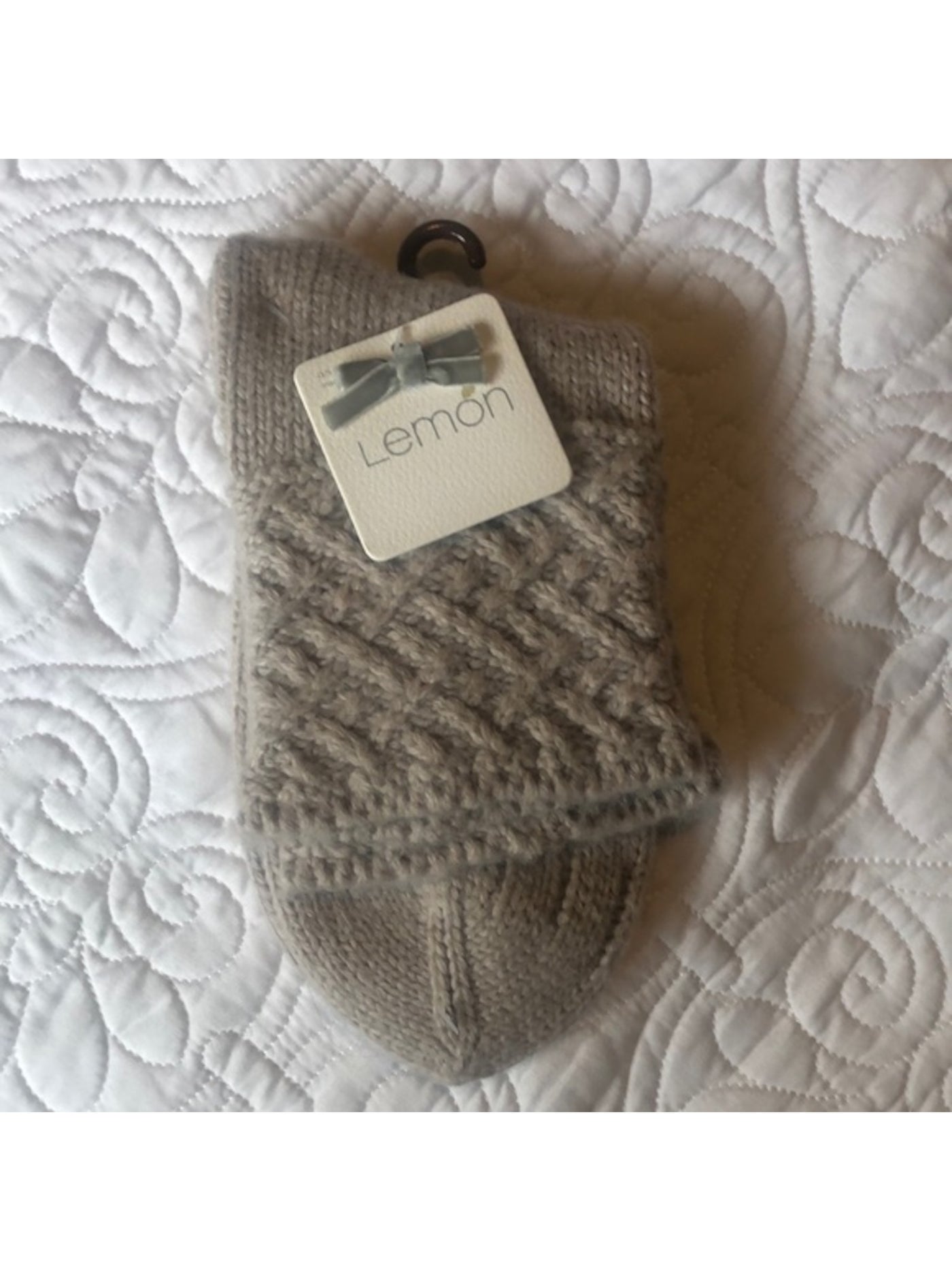 LEMON Womens Moonbeam Beige Knit Braid-Knit Cuffs Casual Ankle Socks