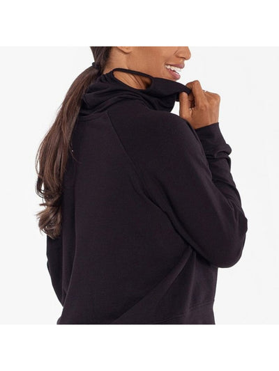 BAM BY BETSY & ADAM Womens Black Stretch Tie Pocketed Built-in Mask Relaxed Fit Long Sleeve Hoodie Top S