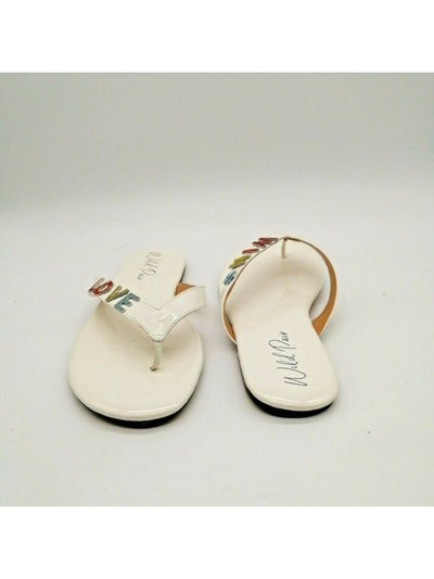 WILD PAIR Womens White Rhinestone Fantasia Round Toe Slip On Thong Sandals Shoes 6