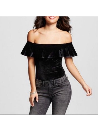 MAISIE Womens Black Ruffled Short Sleeve Off Shoulder Top M