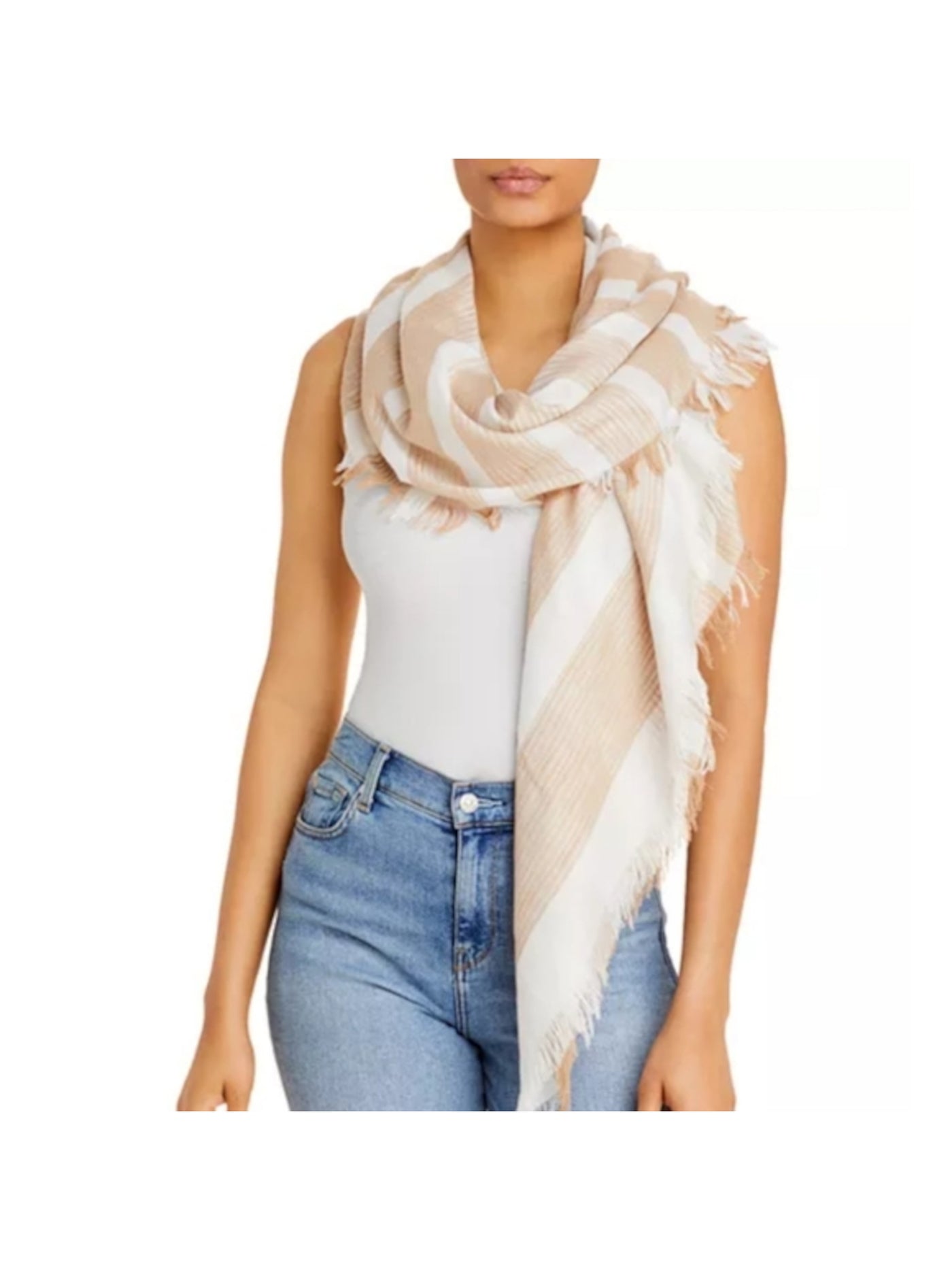 AQUA Womens Beige Cotton Fringed Neckwarmer Scarf