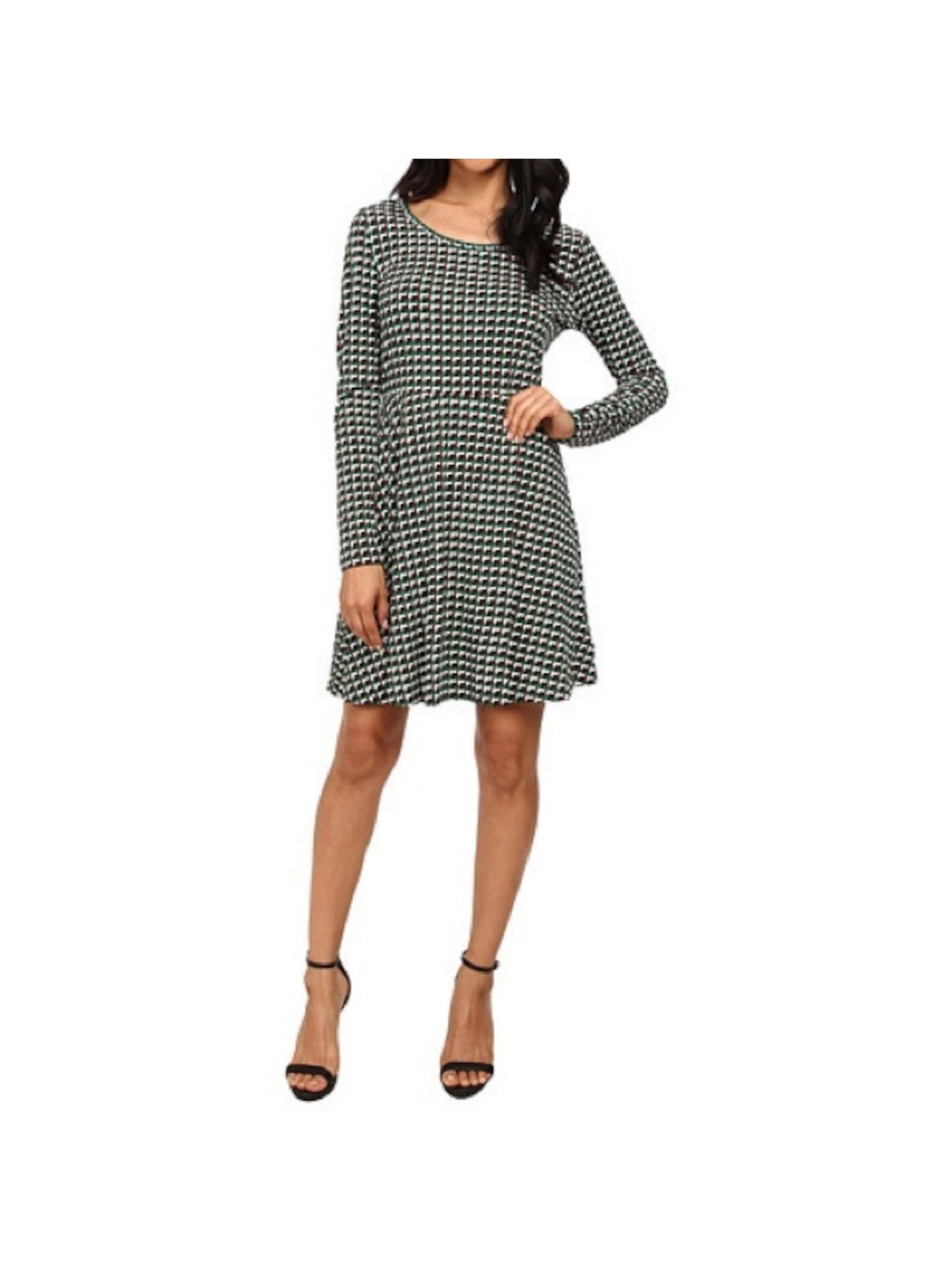 MICHAEL KORS Womens Zippered Long Sleeve Scoop Neck Above The Knee Fit + Flare Dress