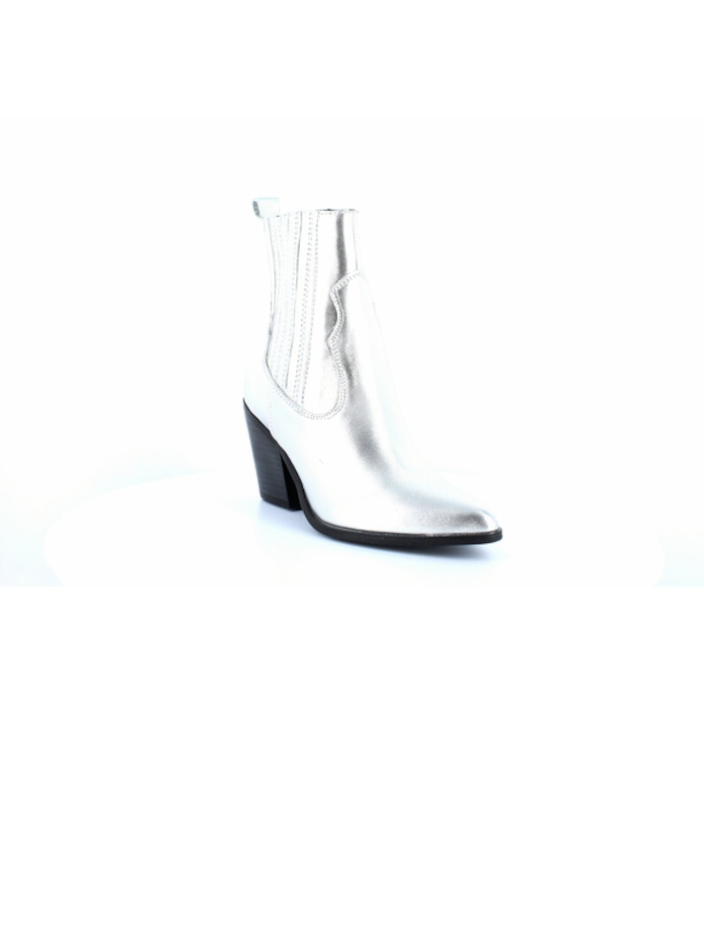 AQUA Womens Silver Chelsea Boot Pull Tab Comfort Metallic Ciao Almond Toe Block Heel Slip On Leather Booties 5.5 M