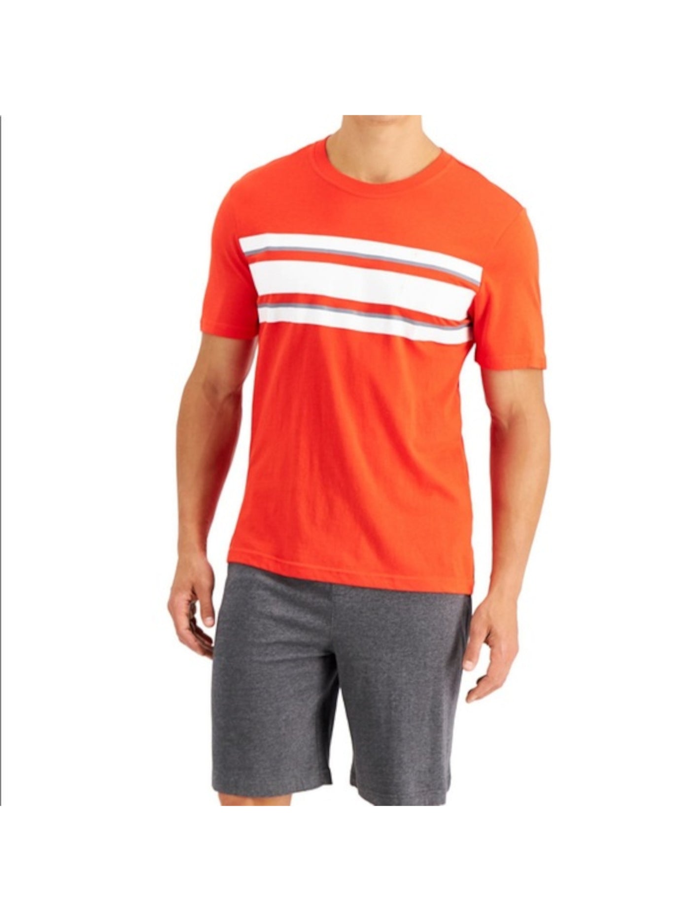 CLUBROOM Mens Red Color Block Drawstring Short Sleeve T-Shirt Top Shorts Pants Pajamas L