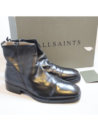 ALLSAINTS Mens Black Comfort Seth Square Toe Block Heel Zip-Up Leather Boots Shoes 46