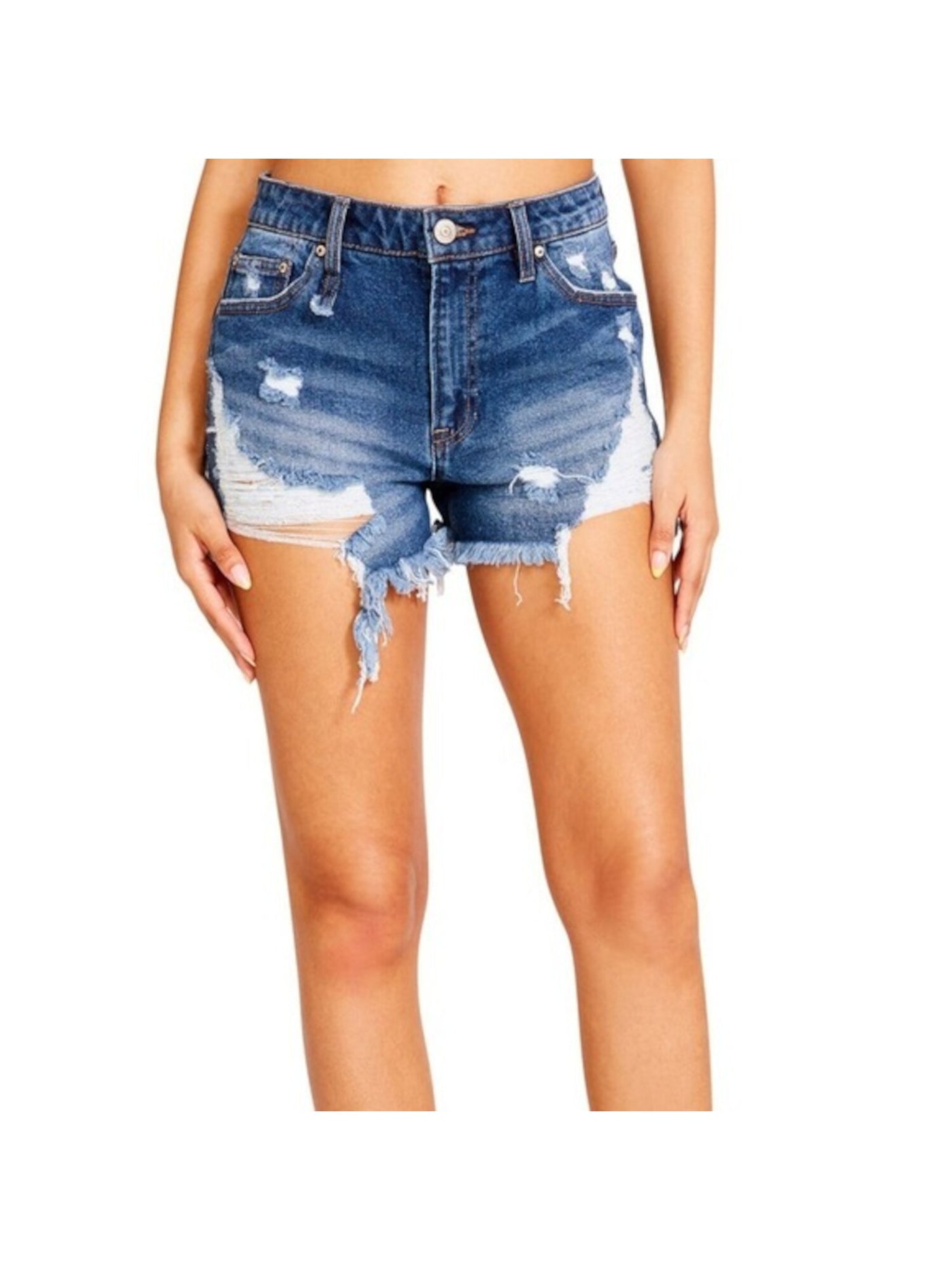 MADDEN GIRL Womens Blue Denim Distressed Pocketed Cut Off Frayed Shorts 26 Waist