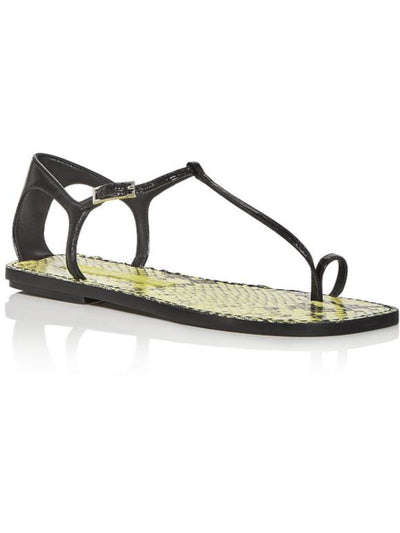 SIGERSON MORRISON Womens Black Snake Toe-Loop Asymmetrical Nelson Square Toe Buckle Leather Sandals Shoes 37.5