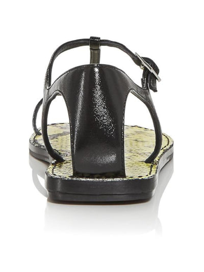 SIGERSON MORRISON Womens Black Snake Toe-Loop Asymmetrical Nelson Square Toe Buckle Leather Sandals Shoes 37.5