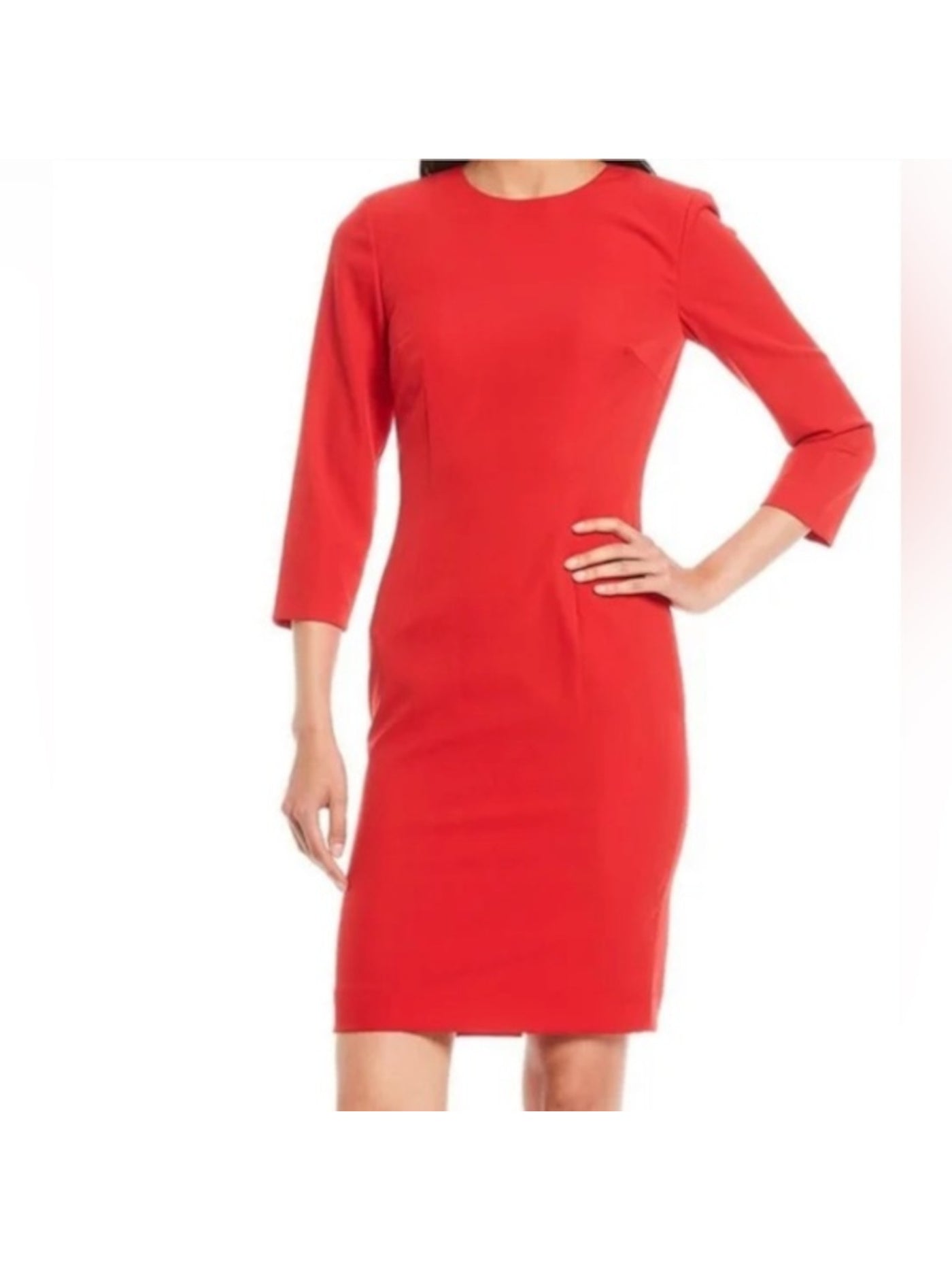 ANTONIO MELANI Womens Red Zippered 3/4 Sleeve Round Neck Above The Knee Wear To Work Sheath Dress 0