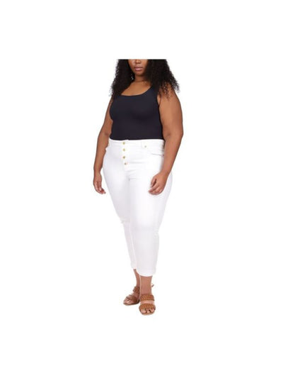 MICHAEL MICHAEL KORS Womens White Pocketed Button Fly Skinny Cropped High Waist Jeans 18W